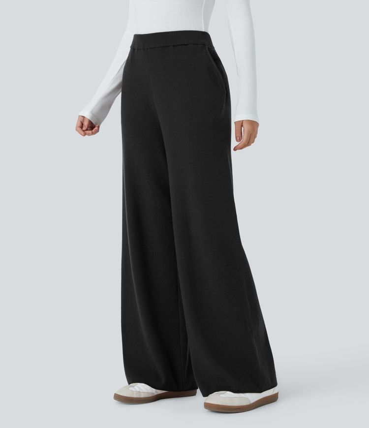 Pantalón pierna ancha bolsillo lateral tiro alto