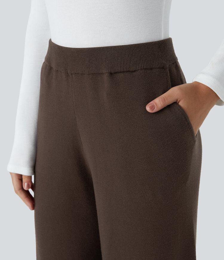 Pantalón pierna ancha bolsillo lateral tiro alto