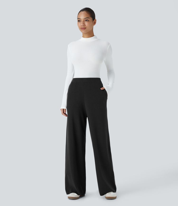 Pantalón pierna ancha bolsillo lateral tiro alto