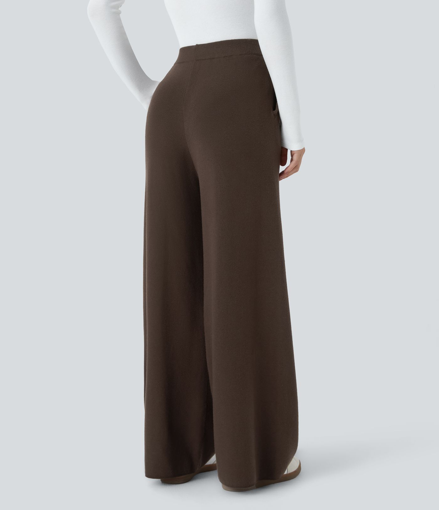 High Waisted Side Pocket Wide Leg Casual Trousers
