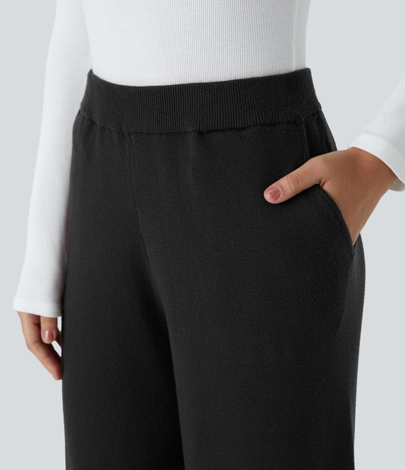 Pantalón pierna ancha bolsillo lateral tiro alto