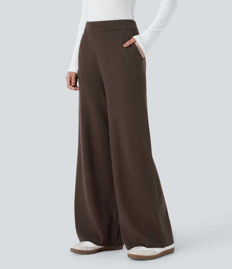 Pantalón pierna ancha bolsillo lateral tiro alto