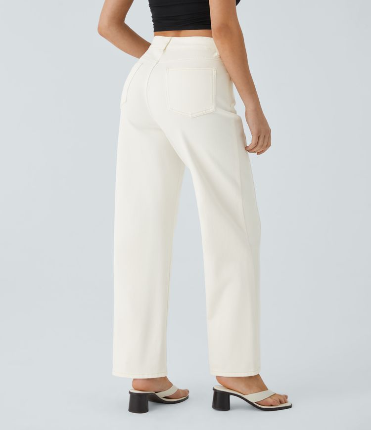 Halara Flex™ High Waist Decorative Button Multi-Pocket Straight Leg Stretch Knit Casual Boyfriend Jeans