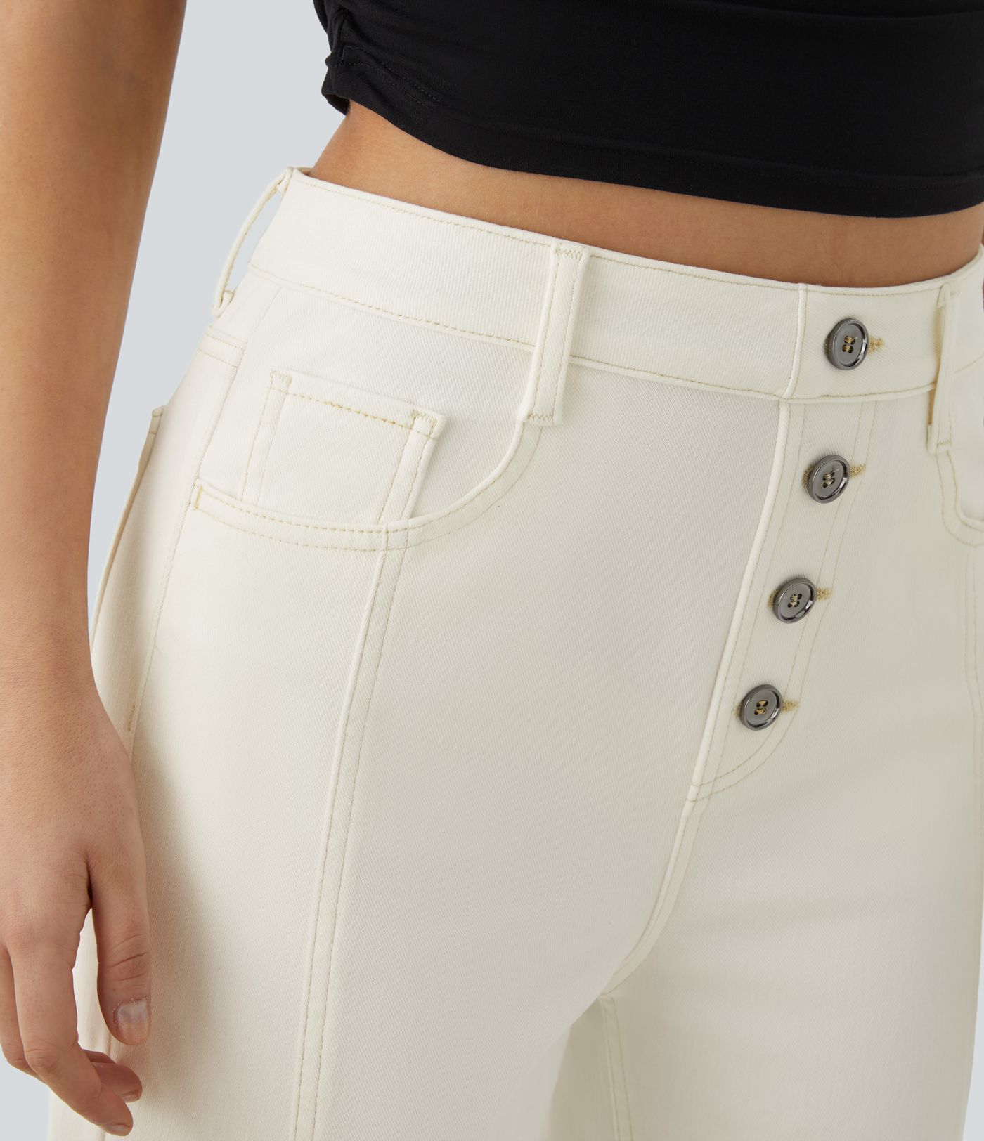 Halara Flex™ High Waist Decorative Button Multiple Pocket Straight Leg Stretch Knit Casual Boyfriend Jeans