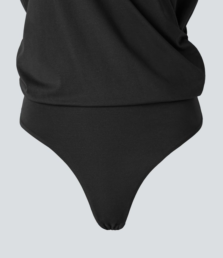 V Neck Cap Sleeve Crossover Ruched Work Bodysuit