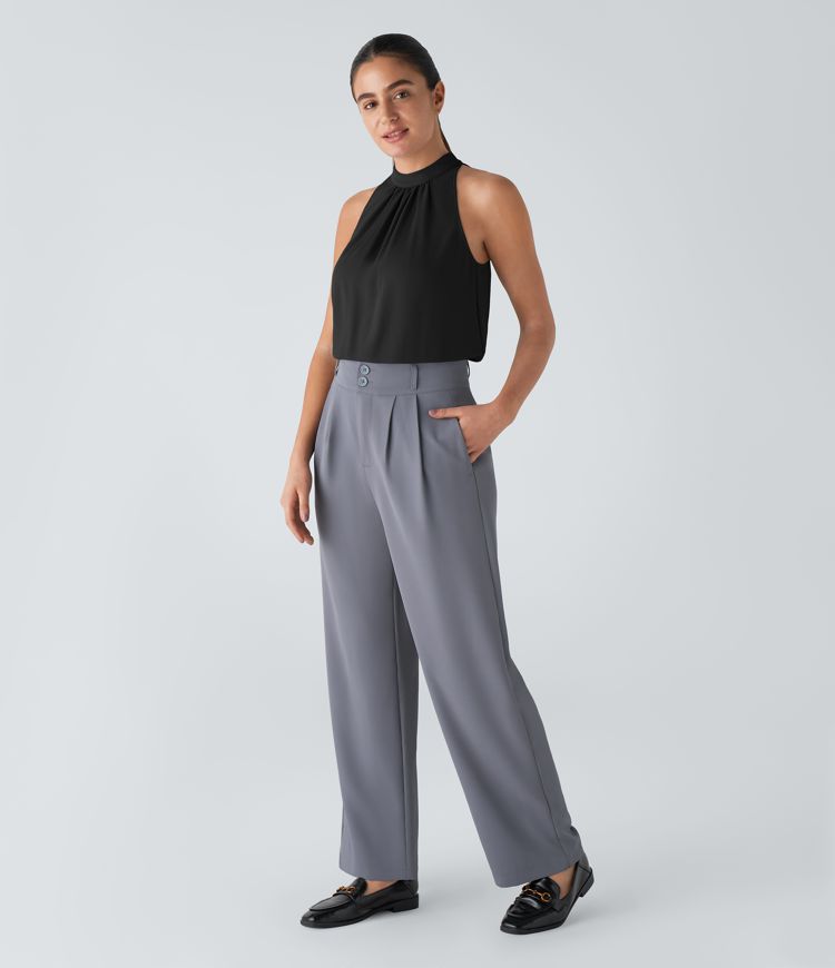 Keyhole Back Halter Sleeveless Work Bodysuit