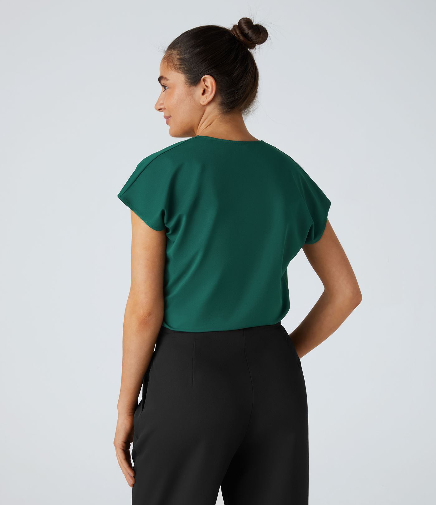 Body traje fruncido cruzado manga japonesa cuello V