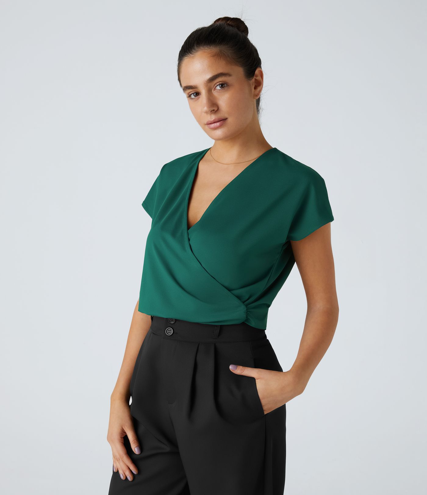 Body traje fruncido cruzado manga japonesa cuello V