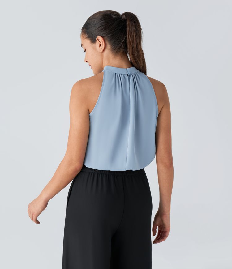 Body oficina sin mangas plisado cuello halter espalda abertura