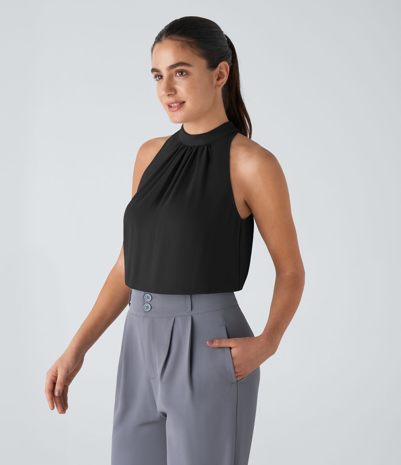 Keyhole Back Halter Sleeveless Work Bodysuit