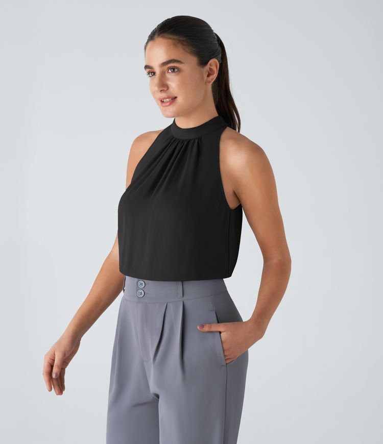 Keyhole Back Halter Sleeveless Work Bodysuit