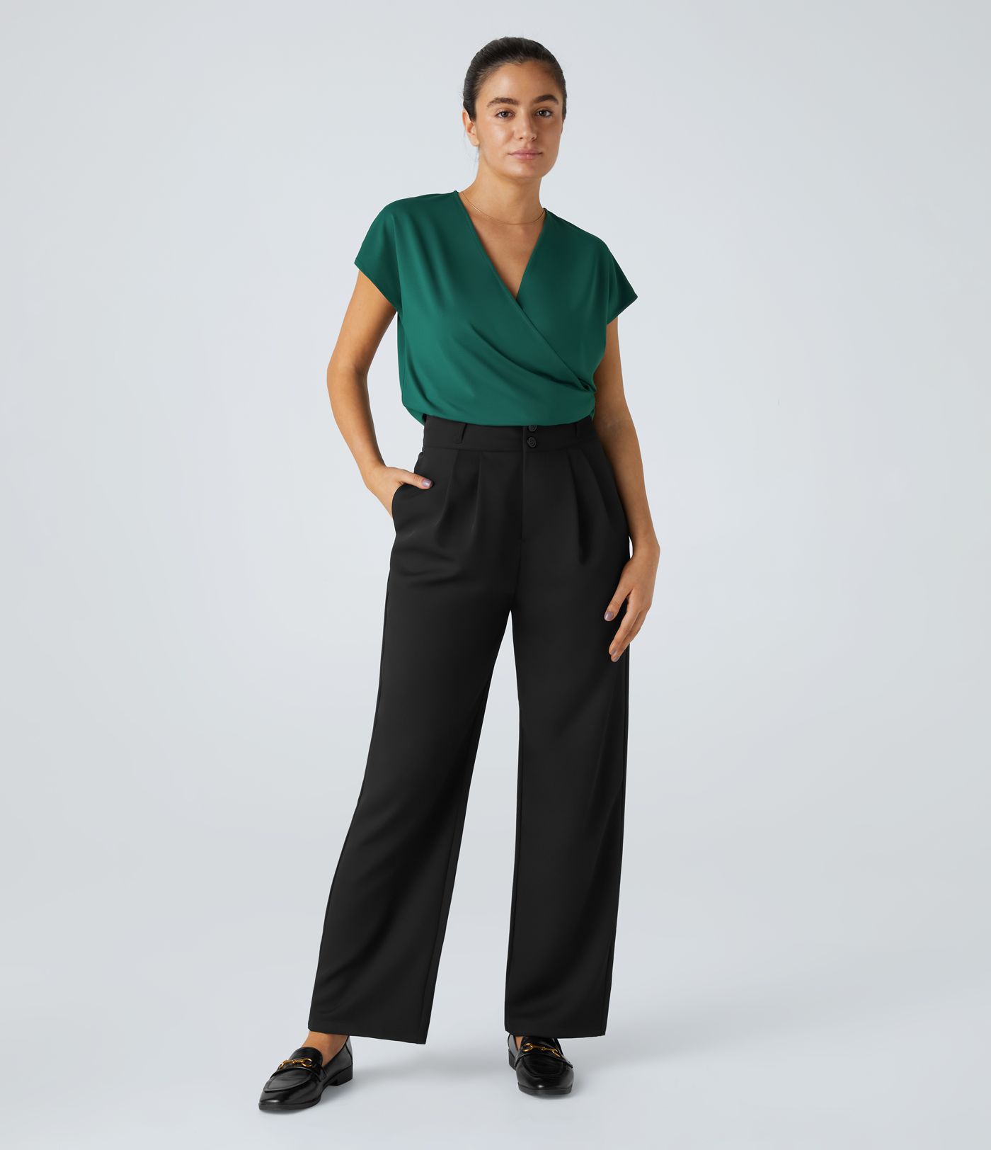 Body traje fruncido cruzado manga japonesa cuello V