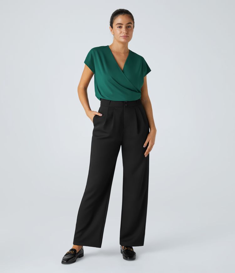 Body traje fruncido cruzado manga japonesa cuello V