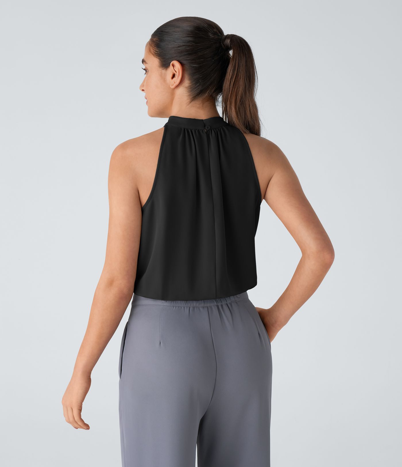 Keyhole Back Halter Sleeveless Work Bodysuit