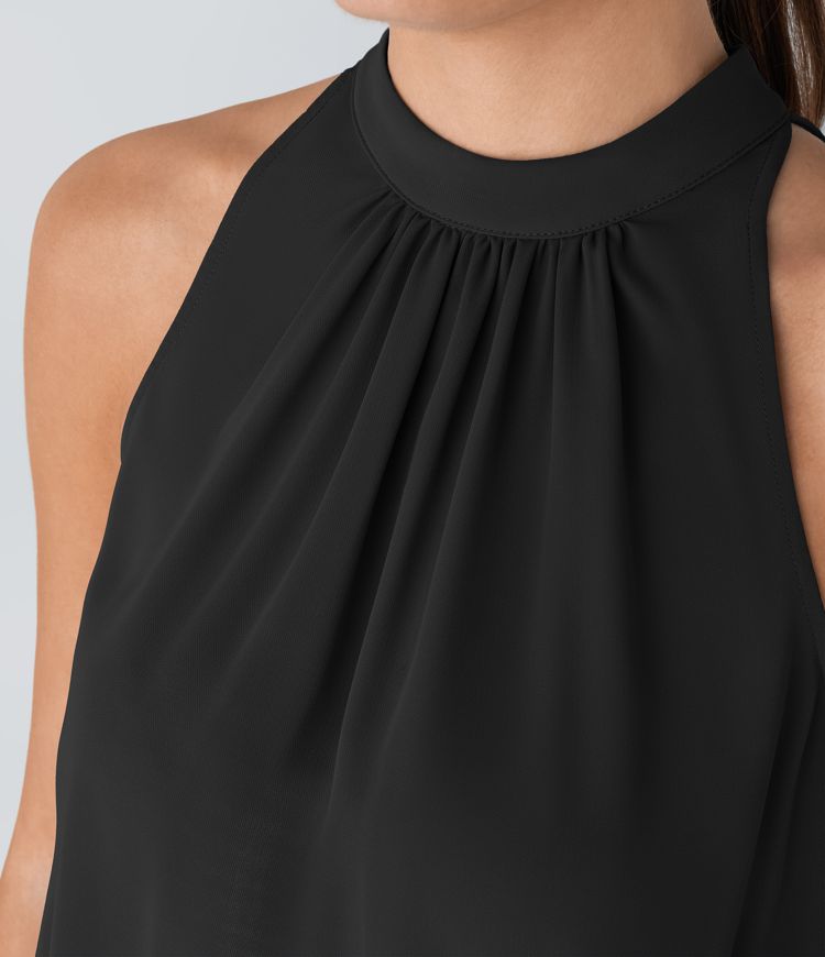 Keyhole Back Halter Sleeveless Work Bodysuit