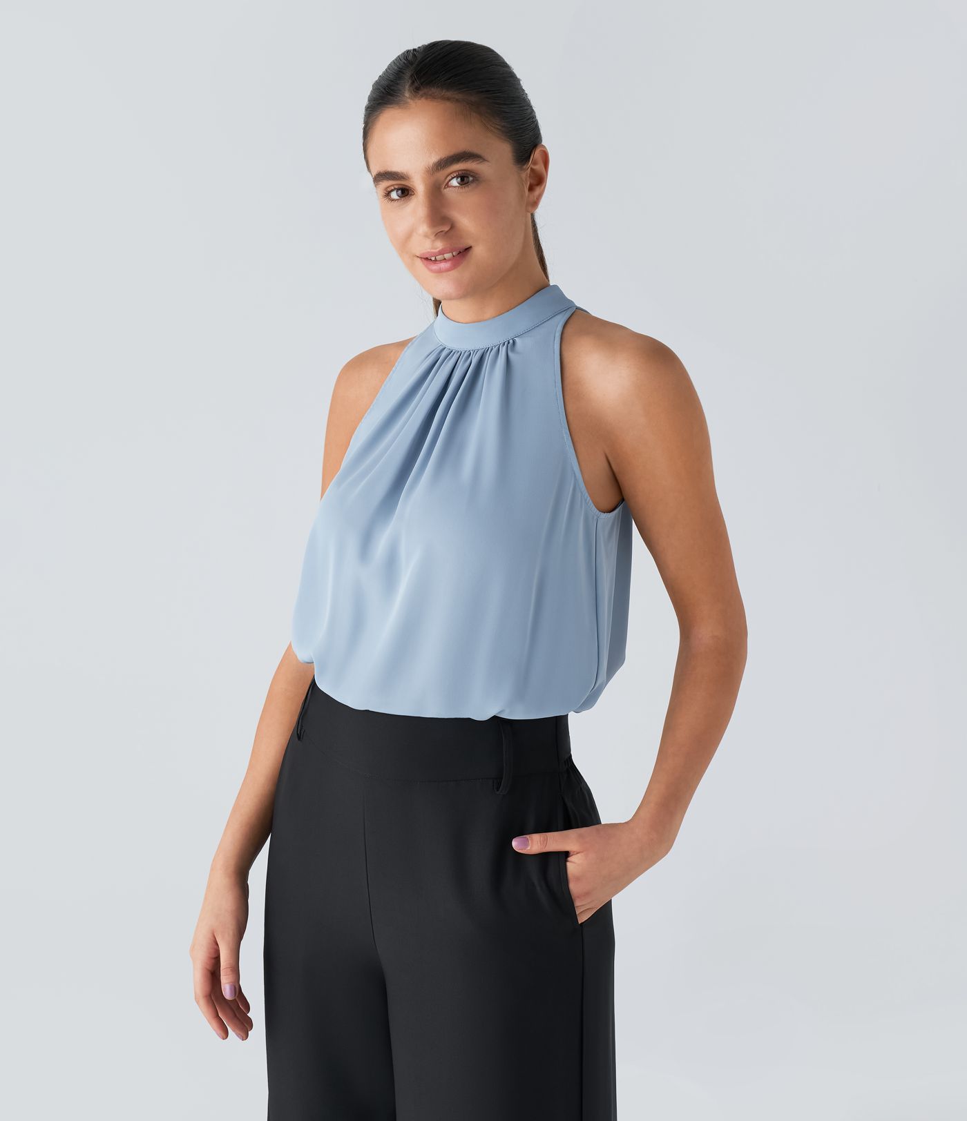 Ärmelloser Arbeits-Bodysuit mit Neckholder und Schlüsselloch-Rücken