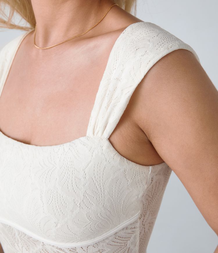 Body Casual Skinny Dentelle Sans Manches Col Carré Dos Nu