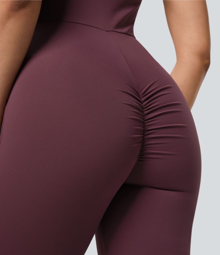 Backless Halter G-Hook Ruched Asymmetric Ruffle Skinny Casual Jumpsuit