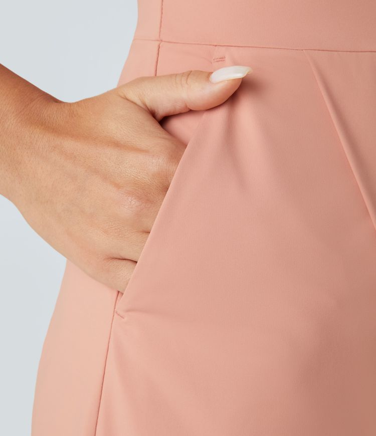 Halter Sleeveless Pocket Wrapped Hem Casual Jumpsuit