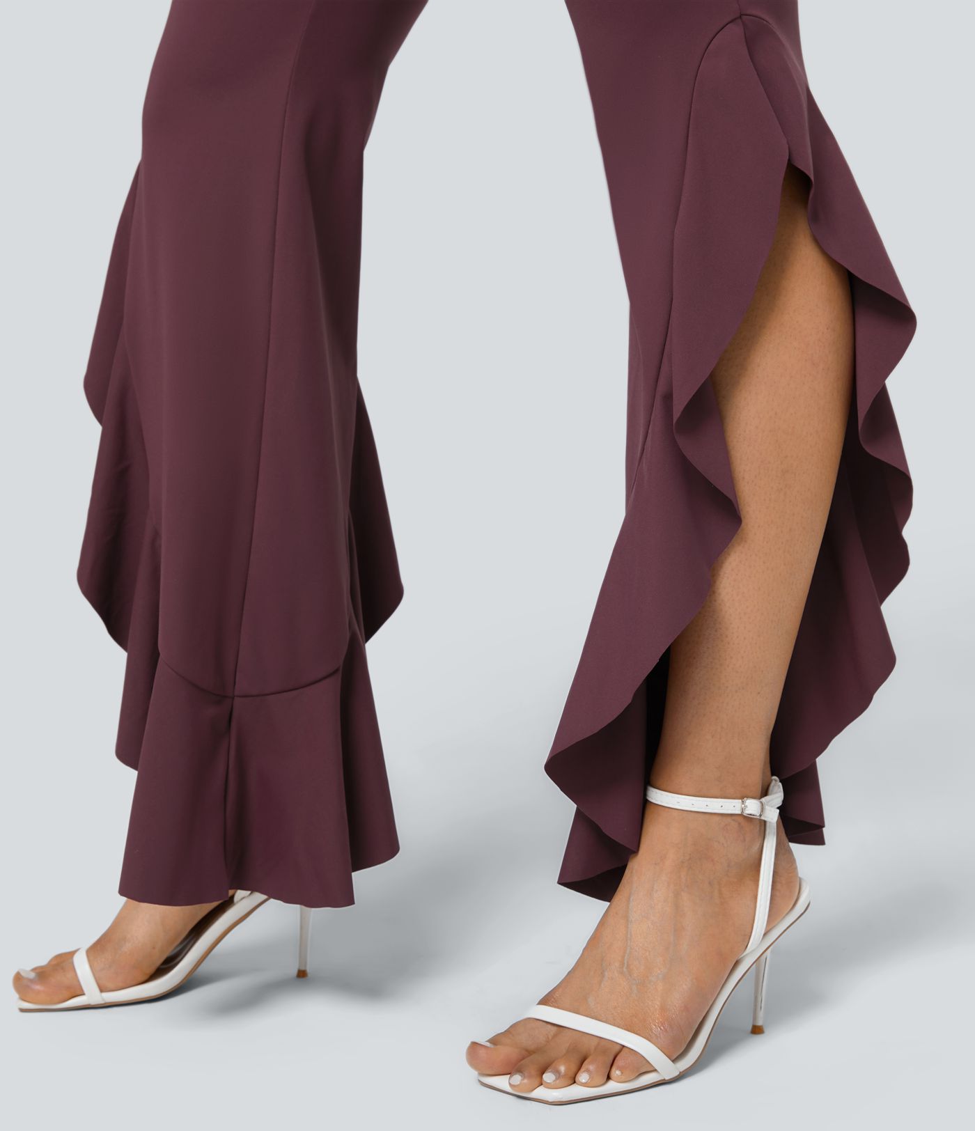 Backless Halter G-Hook Ruched Asymmetric Ruffle Skinny Casual Jumpsuit