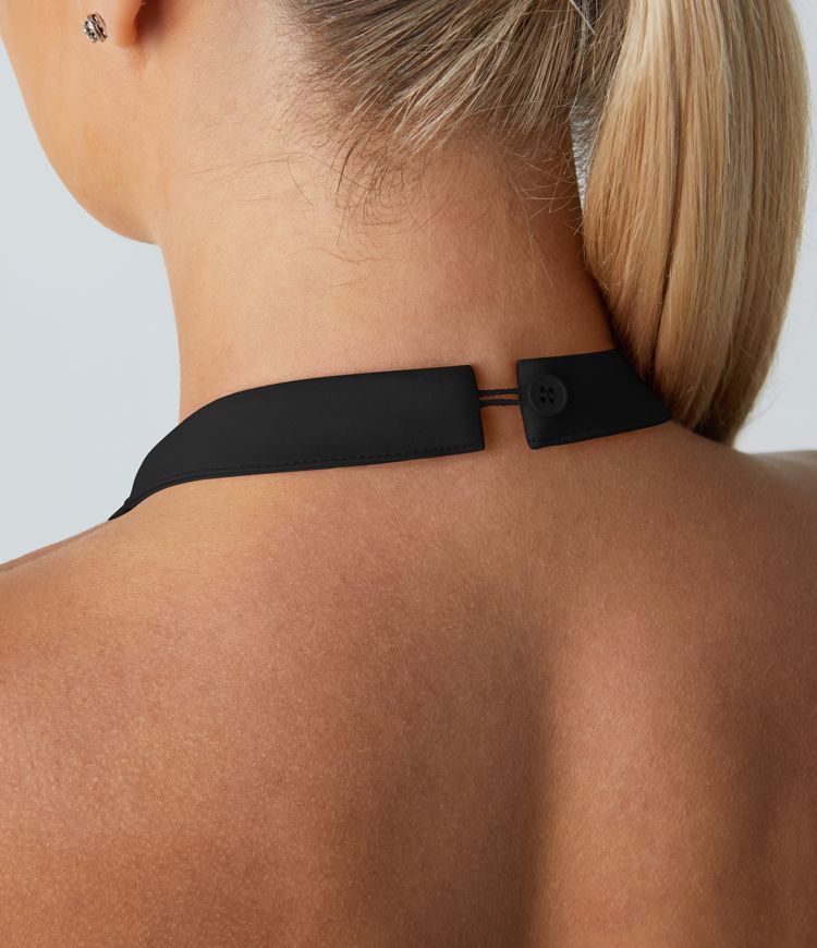 Combinaison Casual sans Manches à Dos Nu avec Col Halter Boutons et Poches Latérales Ourlet Enveloppé