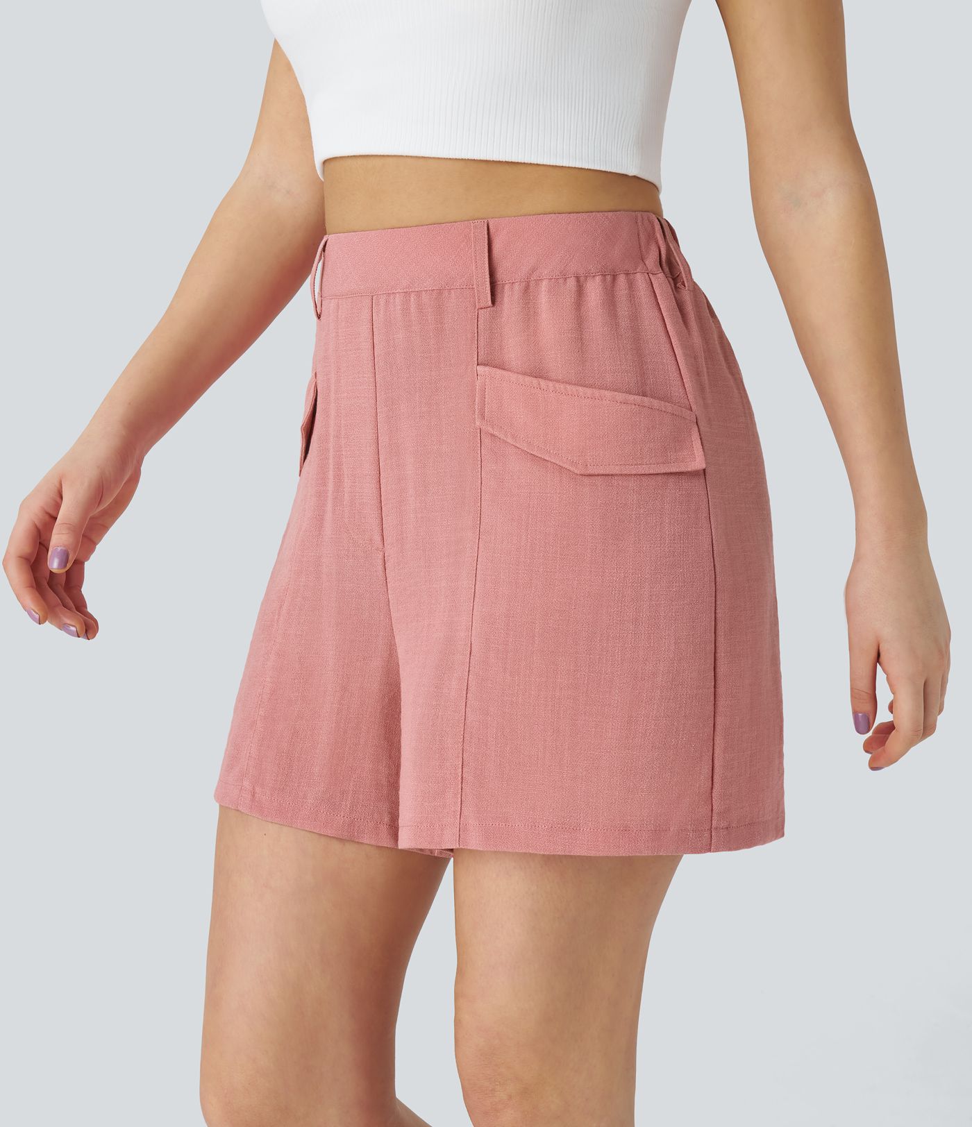 Pantalón corto tacto lino bolsillo lateral delantero tiro medio