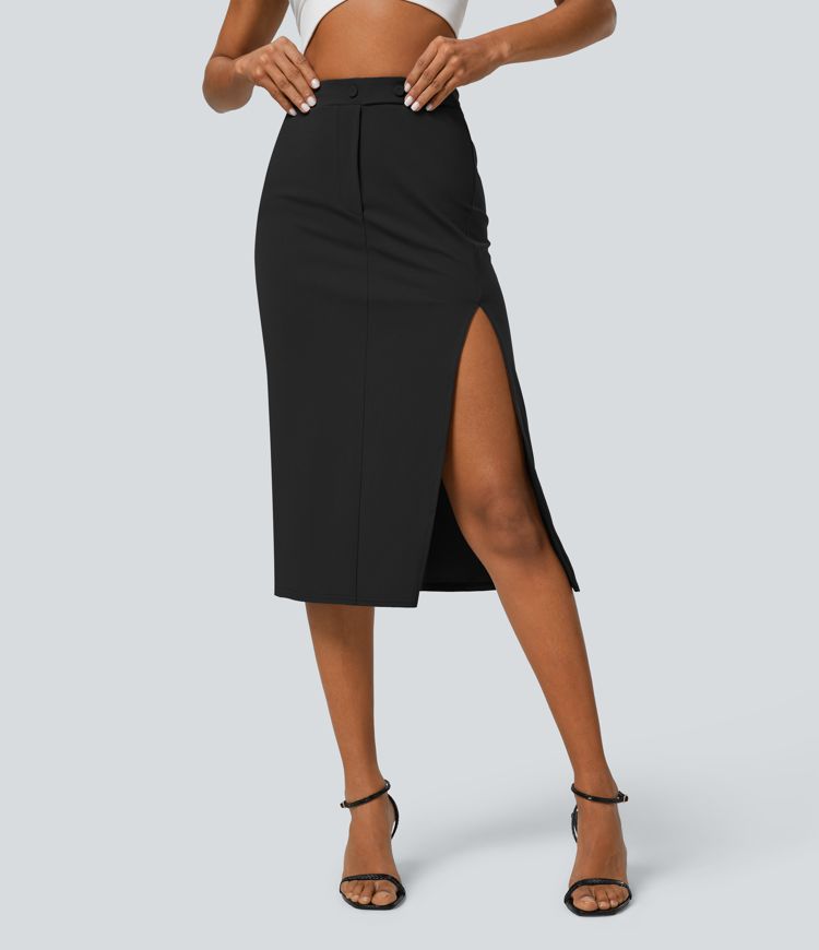 High Waisted Decorative Midi Work Skirt