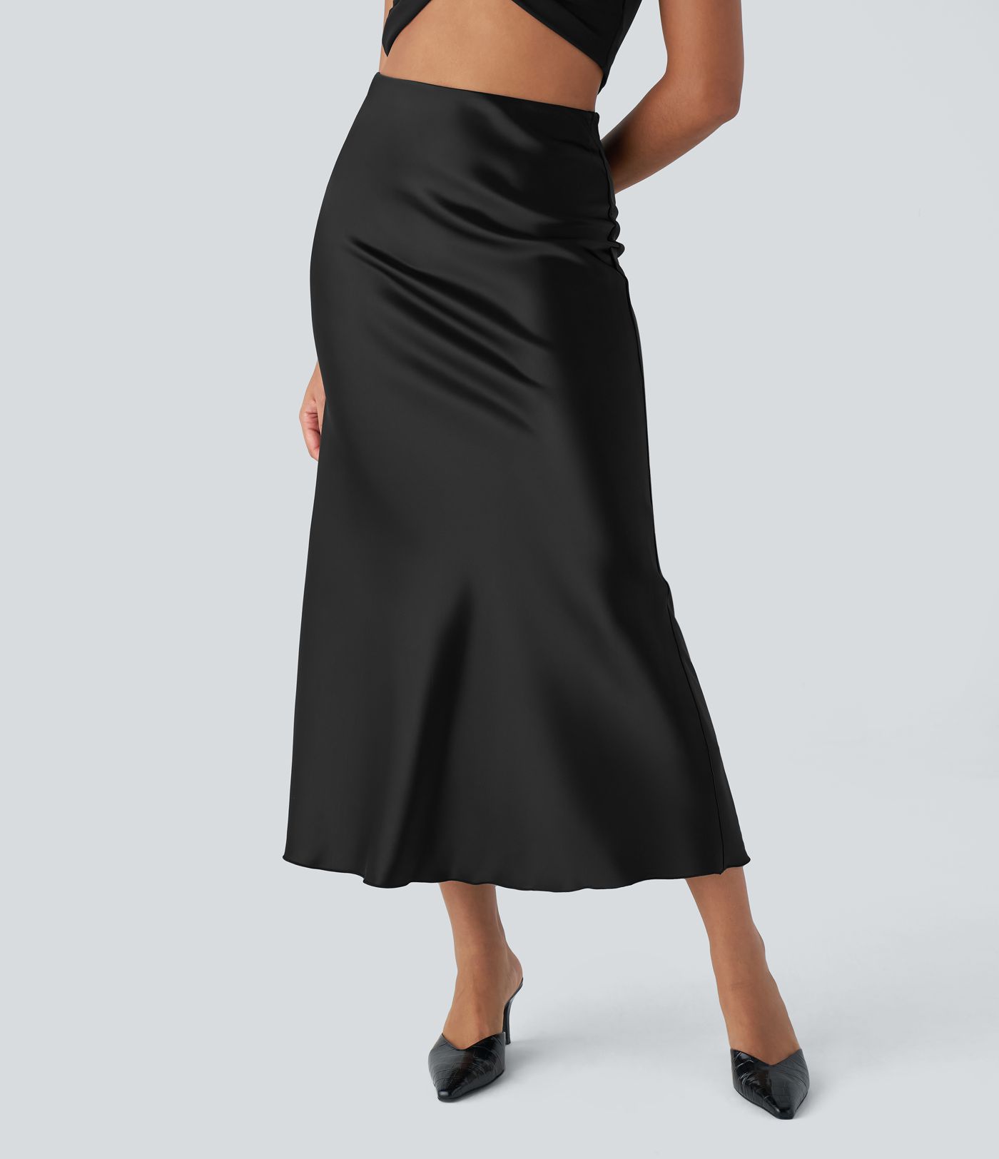 High Waisted Satin Midi Casual Mermaid Skirt
