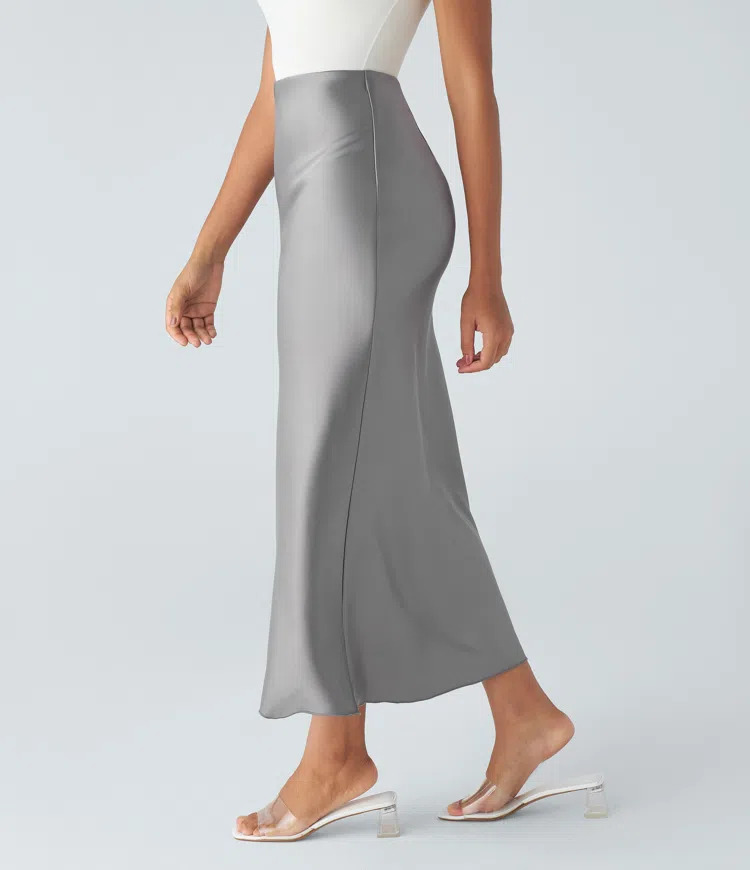 High-waist satin midi casual mermaid skirt