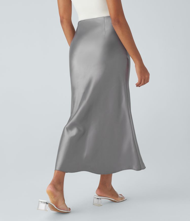Jupe Sirène Casual Midi En Satin Taille Haute