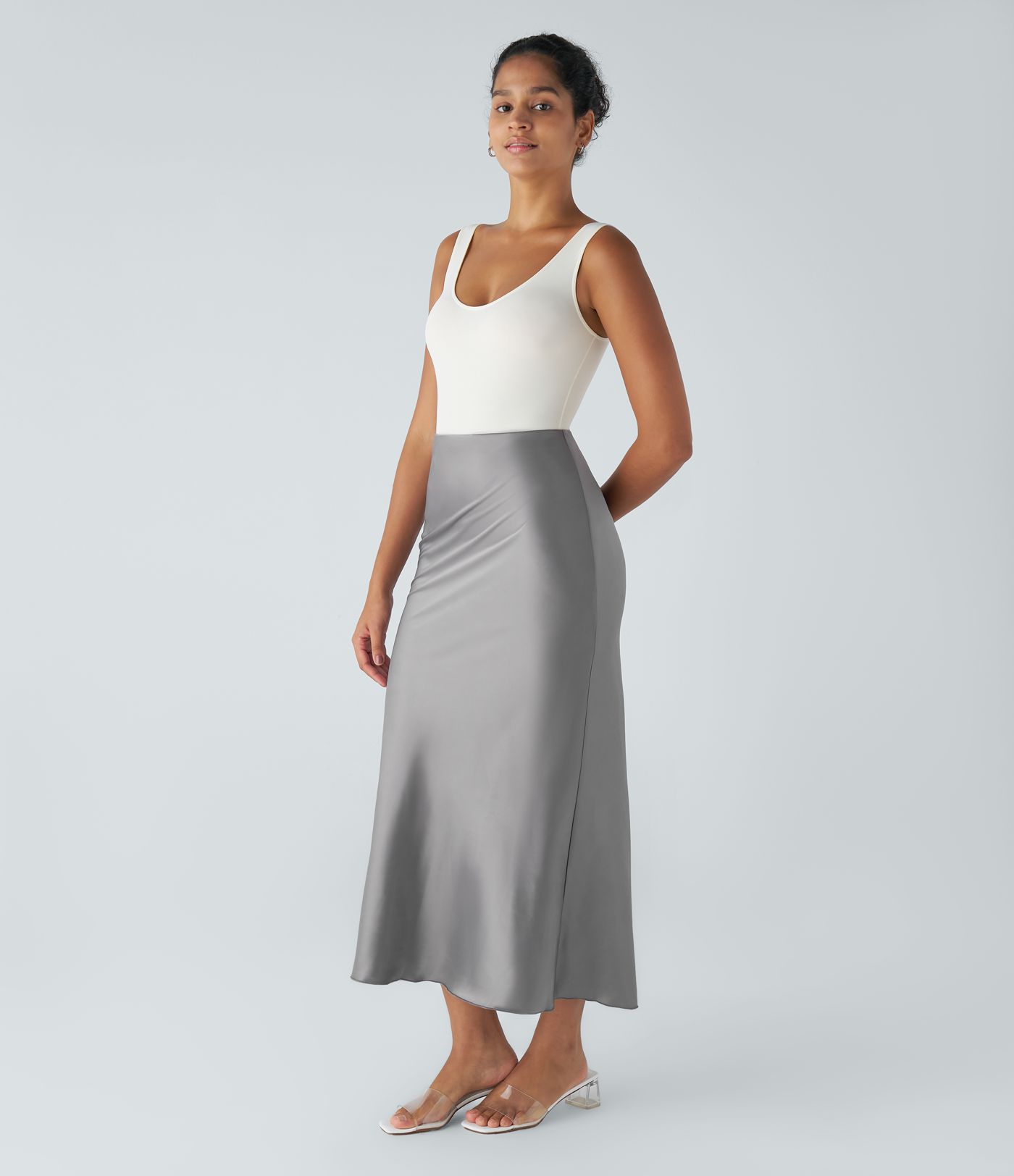 Jupe Sirène Casual Midi En Satin Taille Haute