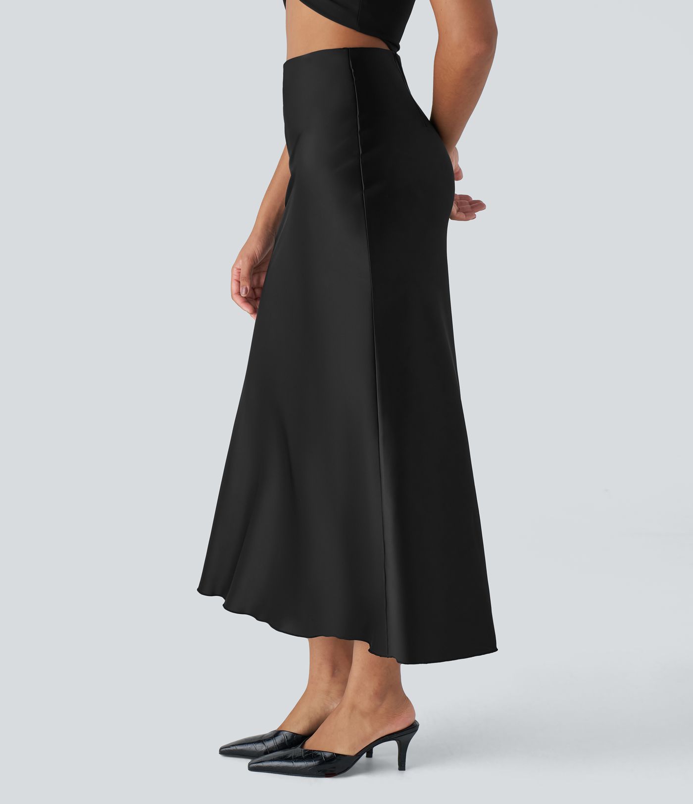 High Waisted Satin Midi Casual Mermaid Skirt