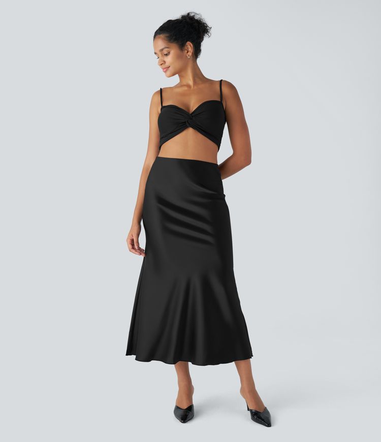 High Waisted Satin Midi Casual Mermaid Skirt