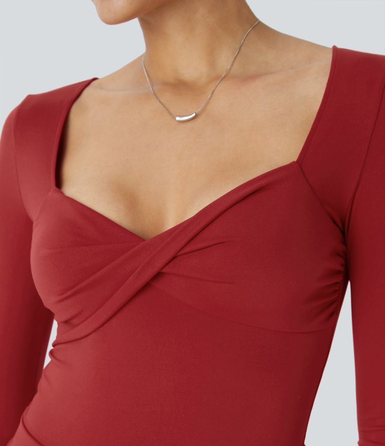 Sweetheart Neck Long Sleeve Pocket Flare Flowy Maxi Dress