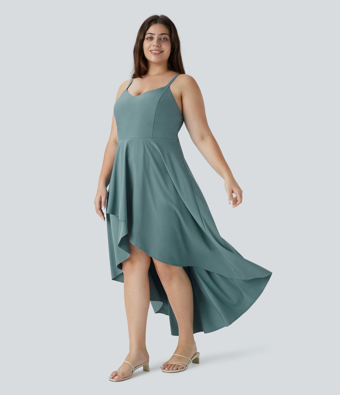 Breezeful™ robe slip maxi froncée à ourlet asymétrique, aérienne et à séchage rapide, grande taille