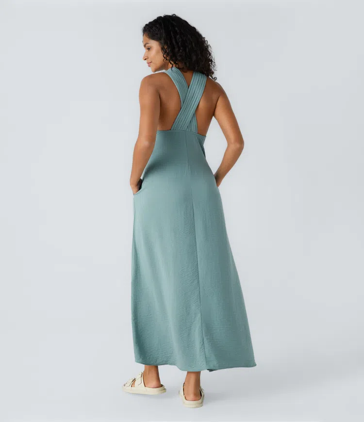 Pocket Flowy Maxi Linen-Feel Dress
