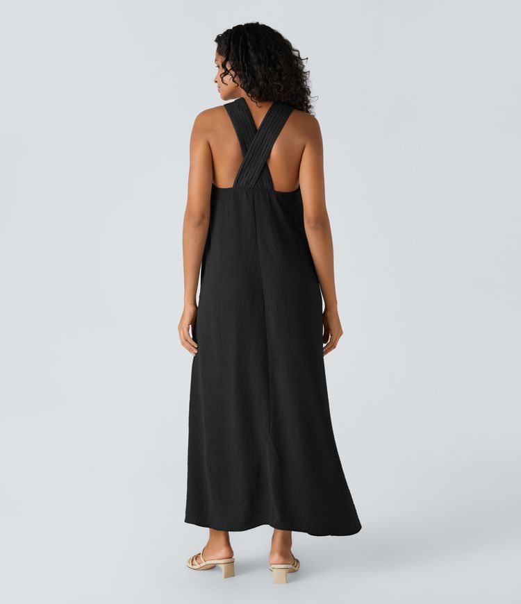Pocket Flowy Maxi Linen-Feel Dress