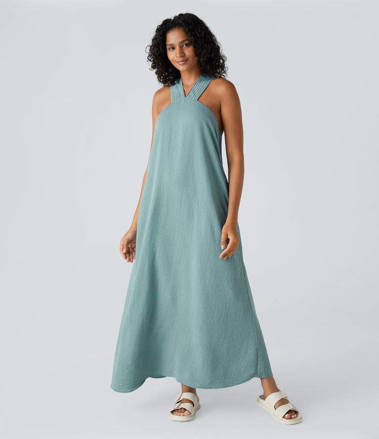 Pocket Flowy Maxi Linen-Feel Dress