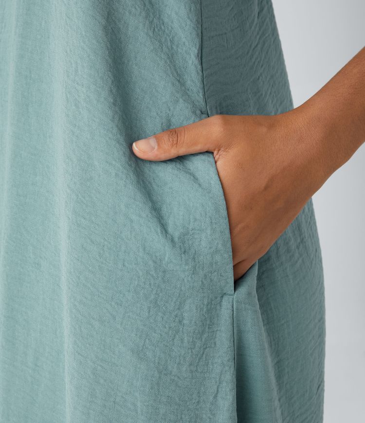Pocket Flowy Maxi Linen-Feel Dress