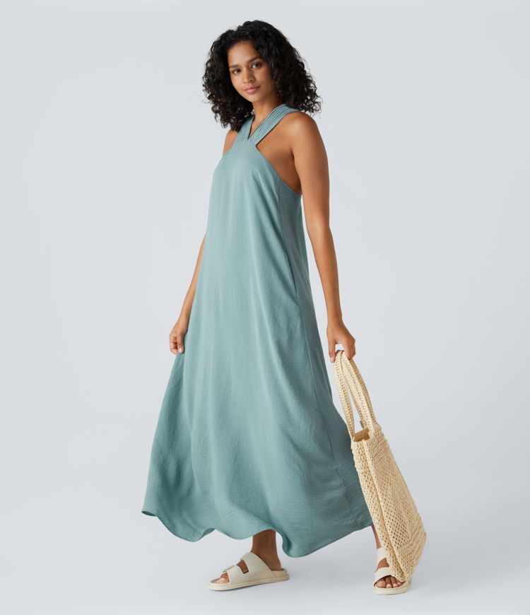 Pocket Flowy Maxi Linen-Feel Dress
