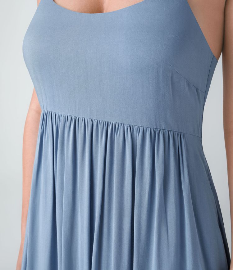 Lace Up Pocket Flowy Maxi Slip Dress