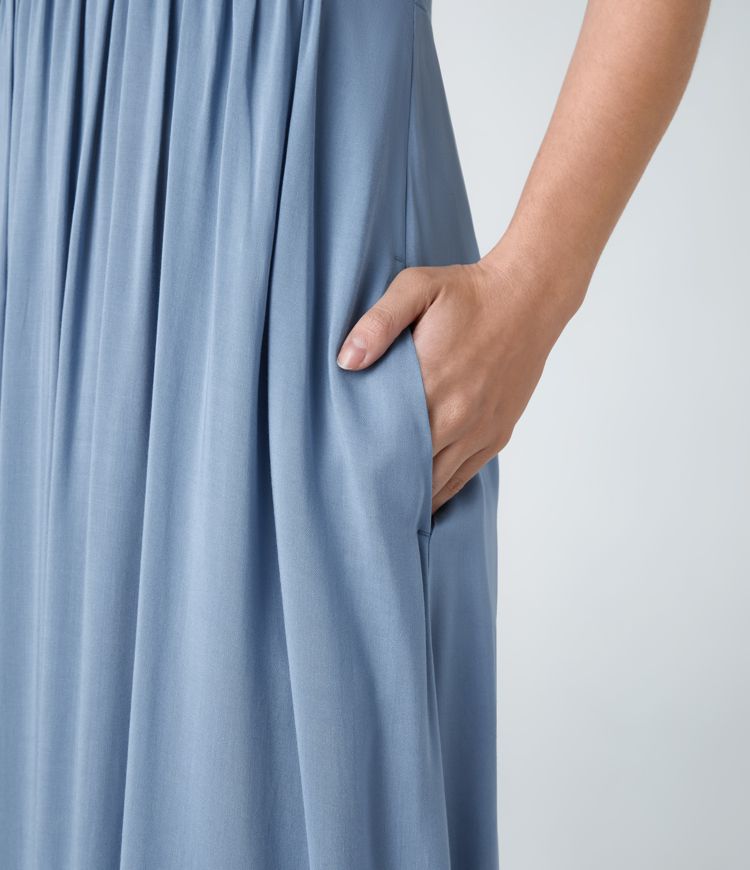 Lace Up Pocket Flowy Maxi Slip Dress