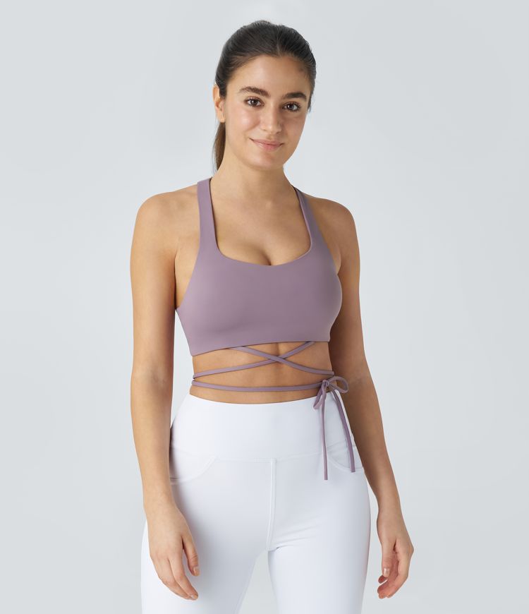 Softlyzero™ Low Support Backless Crisscross Tie Side Yoga Sports Bra-UPF50+