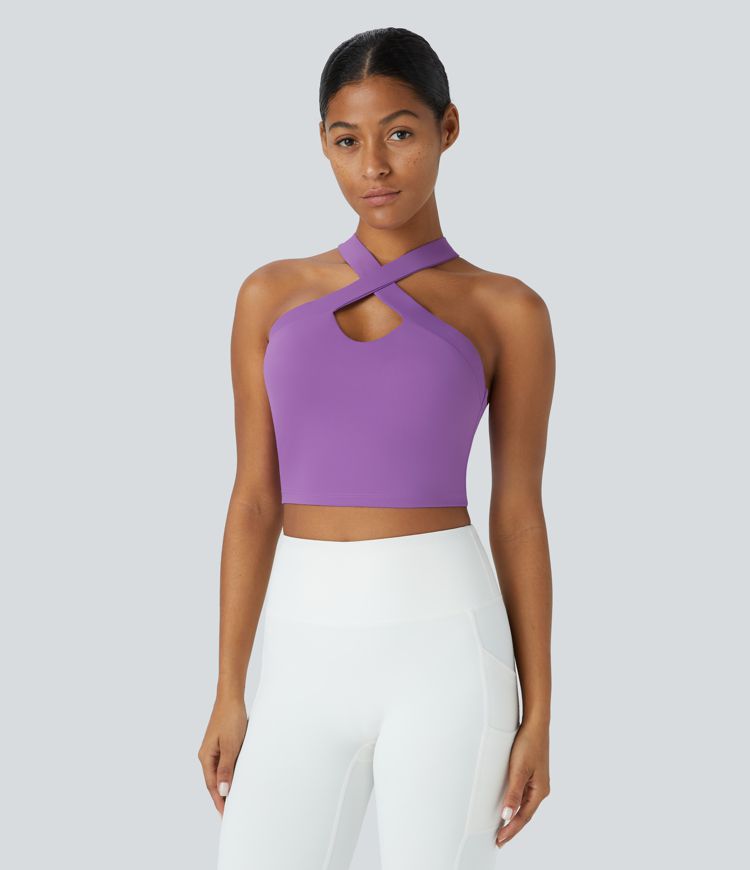 Softlyzero™ Airy Crisscross Cut Out Halter Backless  Workout Tank Vest Top-UPF50+