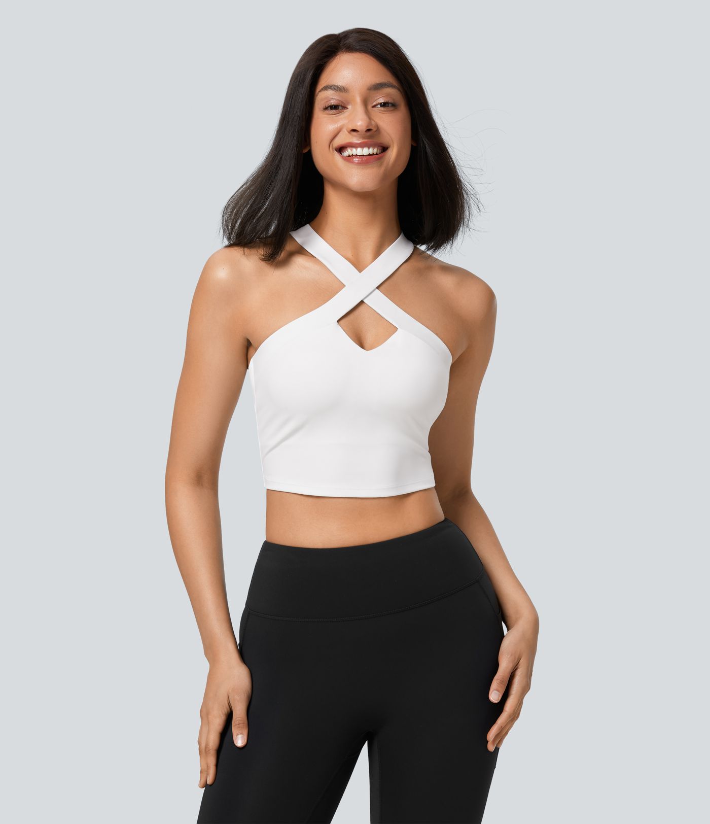 Softlyzero™ Airy クリスクロス カットアウト ホルター バックレス クールタッチ ワークアウト タンクトップ - UPF50+