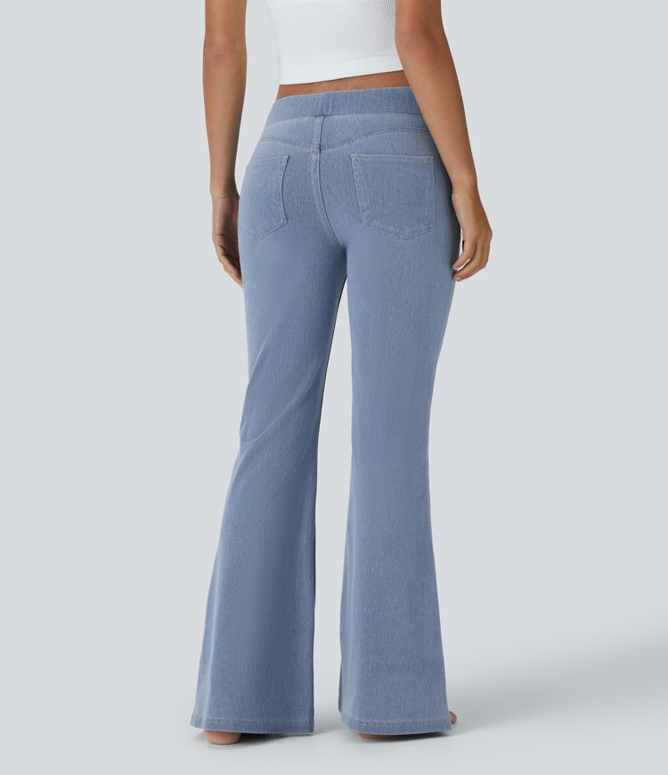 Jean évasé Halara Flex™ taille basse avec cordon de serrage, multiples poches en maille extensible pour un style décontracté