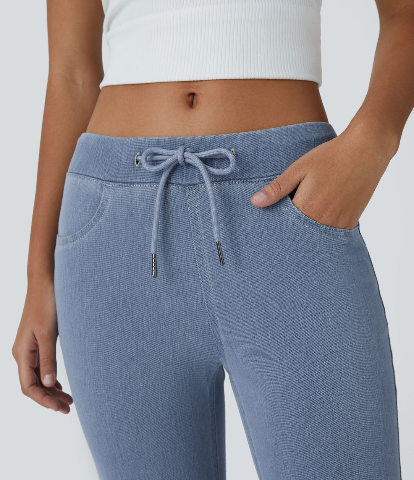 Halara Flex™ Low Rise Drawstring Multiple Pockets Stretchy Knit Casual Flaredd SweatTrousers Jeans