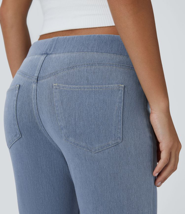 Jean évasé Halara Flex™ taille basse avec cordon de serrage, multiples poches en maille extensible pour un style décontracté
