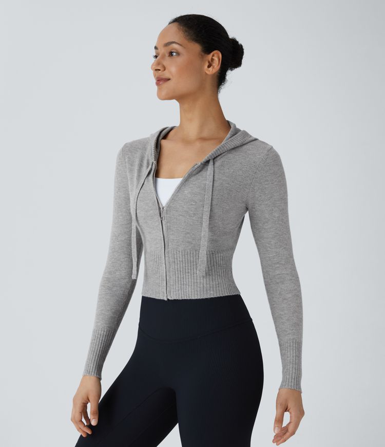 Cárdigan manga larga capucha cordón cremallera