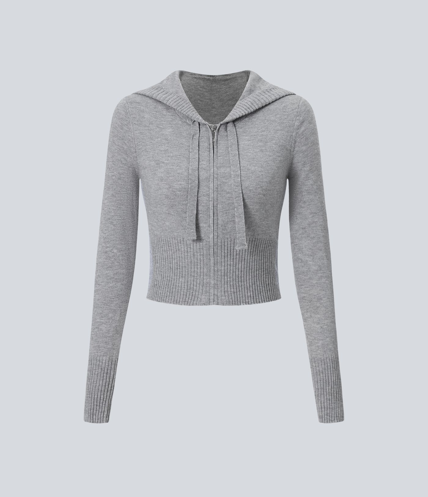 Lässige Strickjacke mit Kapuze, Kordelzug, Reißverschluss und langen Ärmeln